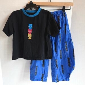 Kids Cat Print Pajama Set - Black and Blue size 110/5T